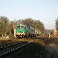 13.01.2008 (Dąbroszyn) SU45-011 z pociągiem pośpiesznym Kopernik z W-WA WSCH opuszcza Dąbroszyn.