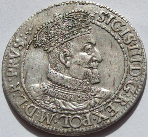 Moneta o nominale 1 ort z 1618r. wybita w Gdańsku za panowania Króla Zygmunta III Wazy.