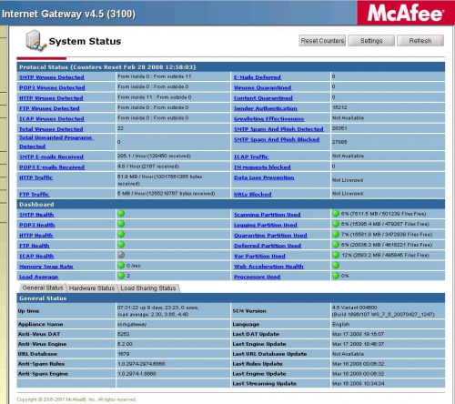 McAfee SCM appliance screen shot