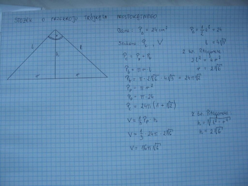stożek o przekroju trójkąta prostokątnego
