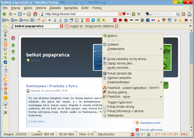 Firefox - okno główne z menu kontekstowym #firefox #tango #motyw #ikony