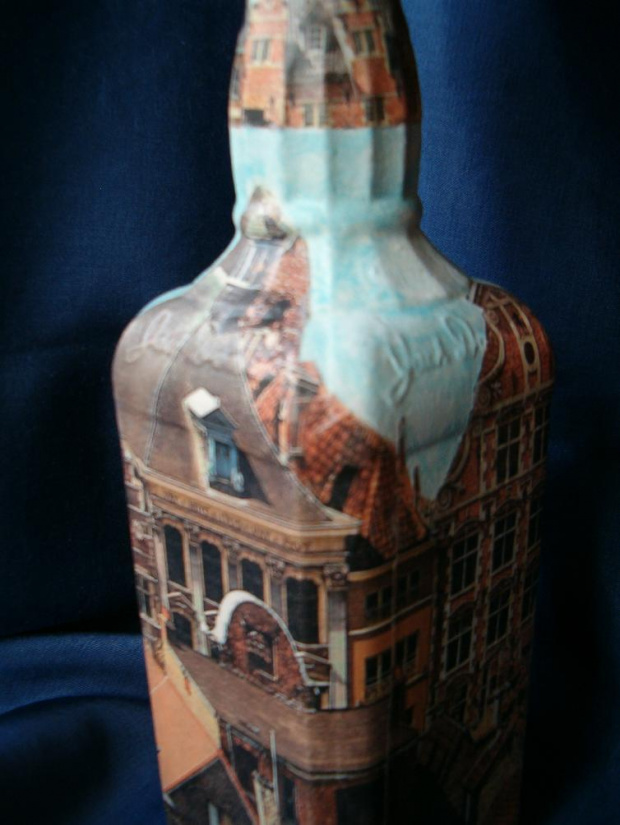Dachy Amsterdamu-butelka ozdobiona techniką decoupage #butelki