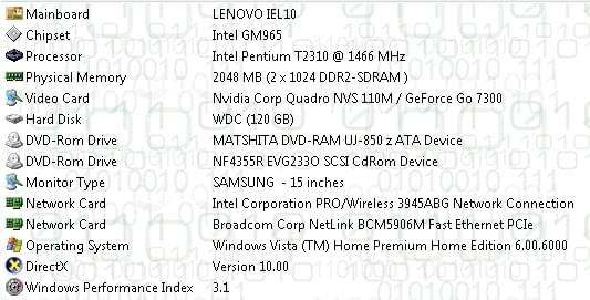 Lenovo Vista XP zasilanie bateria UAC