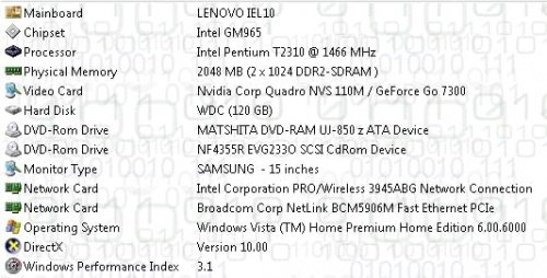 Lenovo Vista XP zasilanie bateria UAC