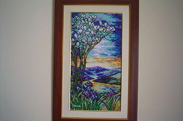 Pejzaz 1 #hafty #pejzez #ZachodSlonca #irysy #woda