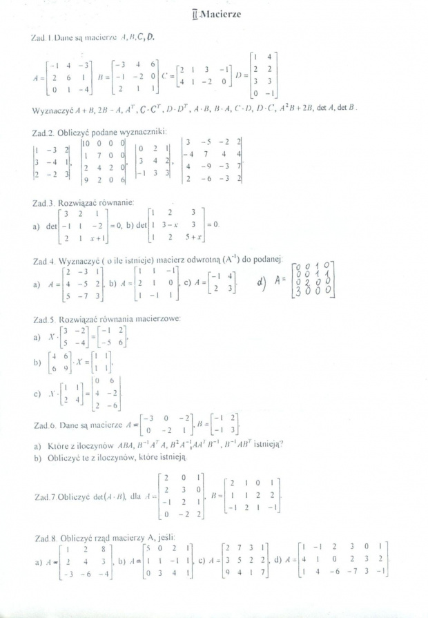 matematyka - zadania z macierzy